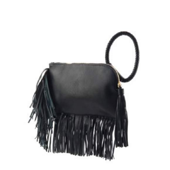 Black Wristlet Clutch Bag with Tassels- for Women - Vegan - Picture 3 of 4